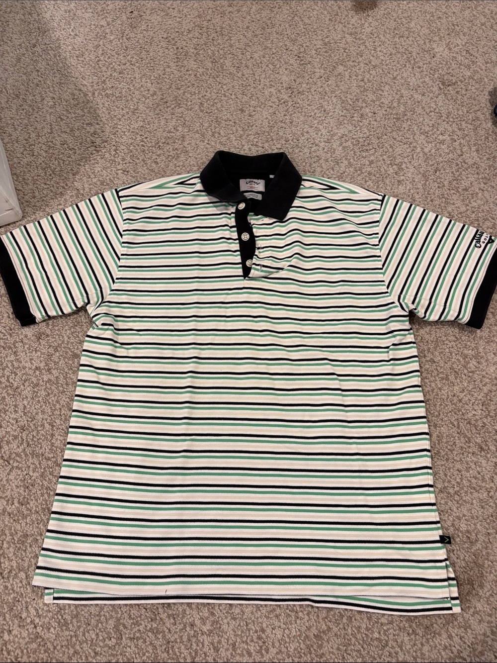 Vintage Callaway Green, White & Black Striped Polo